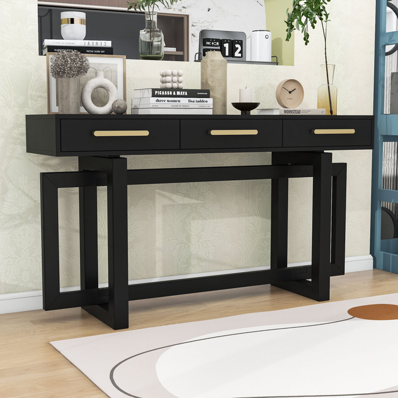 Console en bois avec tiroirs de rangement, Noir