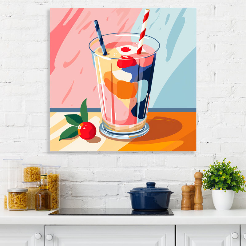 Rose Milkshake tourbillon de bonheur - art mural lait, H 16 po x l 16 po x P 1 po