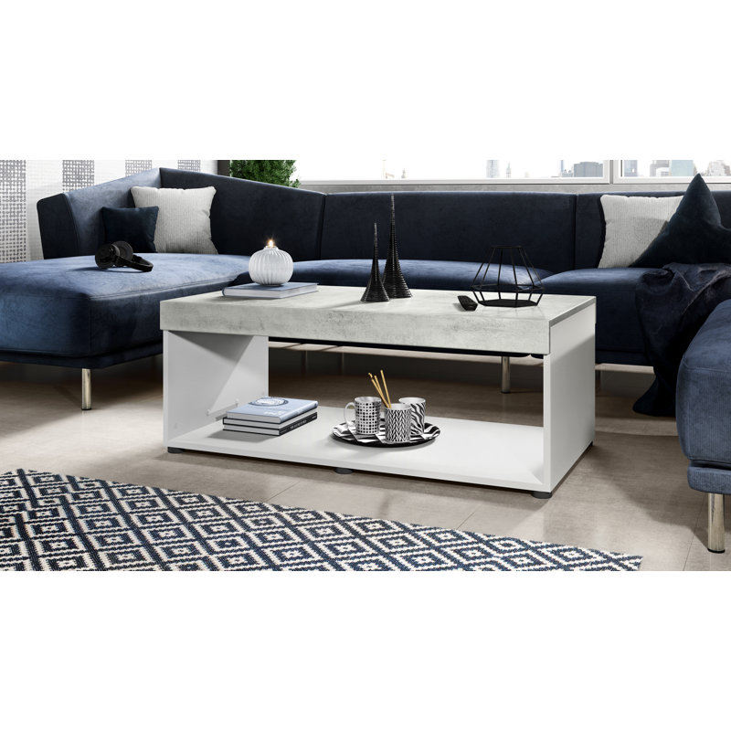 Mcbeth Floor Shelf Coffee Table with Storage, Oxide Concrete, Matte White