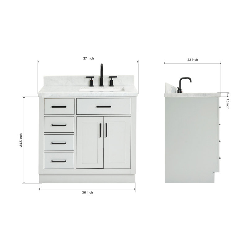 ARIEL HEPBURN 37 IN RIGHT OFFSET RECTANGULAR SINK VANITY 1,5 IN, Gray, Rectangular, Right