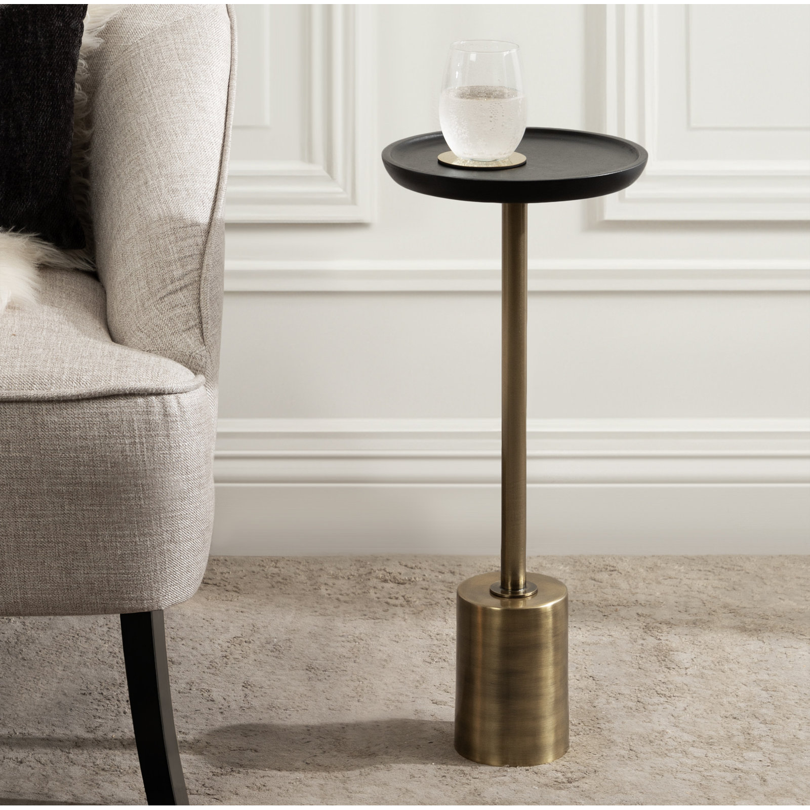 Armengol Solid Wood End Table, Black, Brass, 24'' H X 10'' W X 10'' D