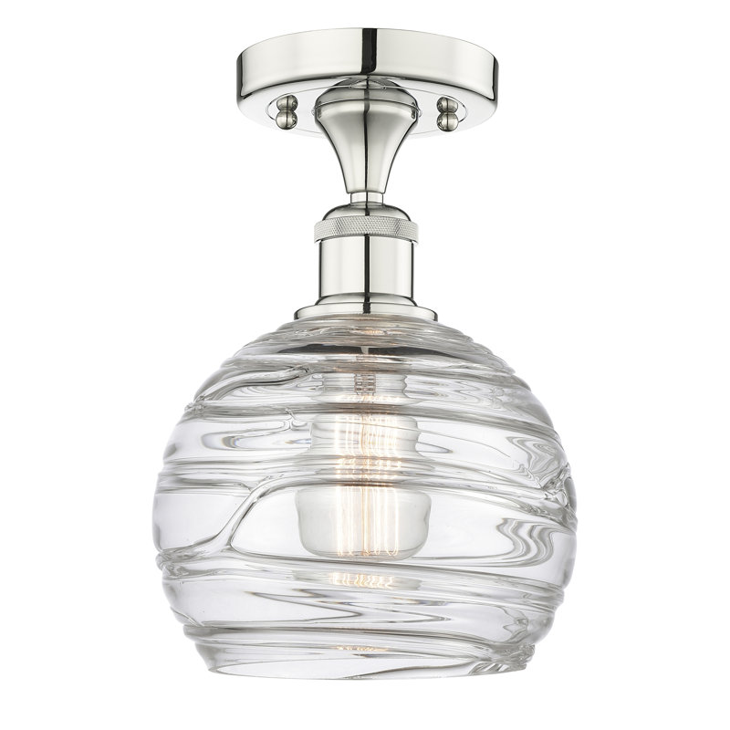 Plafonnier semi-encastré en verre Reales, Nickel poli, H 13 po x l 8 po x P 8 po