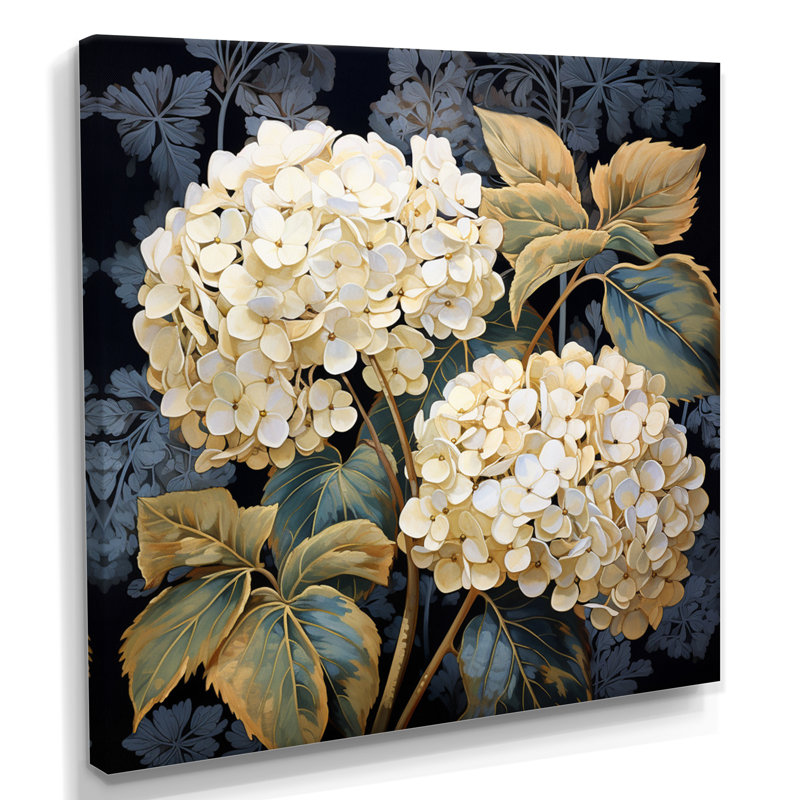 Illustration rétro de fleur d'hortensia blanc - art mural hortensia, H 36 po x l 36 po, Toile tendue