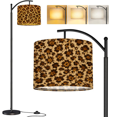  Arc Floor Lamp Leopard seamless imitation leopard skin Tall Modern Standing Lamp LED Adjustable Linen Lampshade 3 Color Temperatures