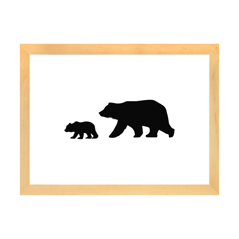 «Big and Small Bear Landscape Black Novelty», reproduction d'art graphique, Papier avec cadre beige, Blanc