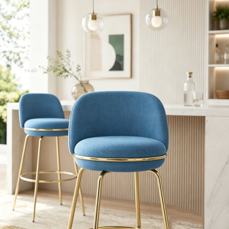 Tabouret de bar intérieur en métal, Blue,Gold