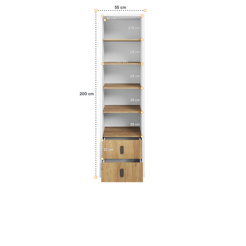 200cm H x 55cm W Standard Bookcase