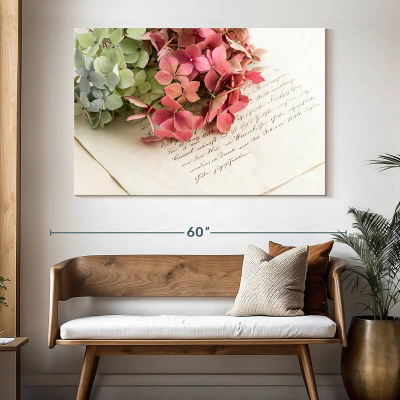 Hortensia et lettre d'amour, H 34 po x l 51 po