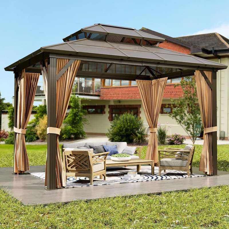 Pavillon de jardin en aluminium, L 120 po x P 144 po, Brun