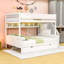 Lit double superposé au-dessus de grand lit double avec lit gigogne simple, escalier de rangement et éclairage DEL-335817844