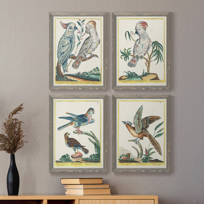 «Pastel Birds I», toile encadrée de qualité supérieure - prête à être accrochée, H 24 po x l 72 po x P 1,5 po, gris