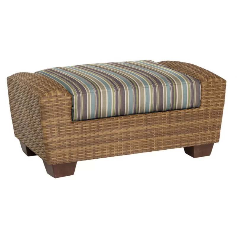 Repose-pieds d'extérieur avec coussin Saddleback, Sunbrella® rayures bleu murmure Brannon, Gris anthracite