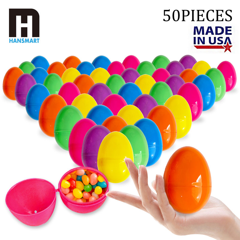 2.25" Bulk Fillable Plastic Easter Eggs (50 Pack) - Assorted Bright Colors for Egg Hunts, Party Favors, Birthday Surprises & DIY Crafts