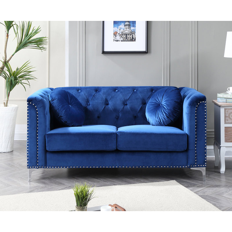 Pompano Mid Century Velvet Loveseat, Blue