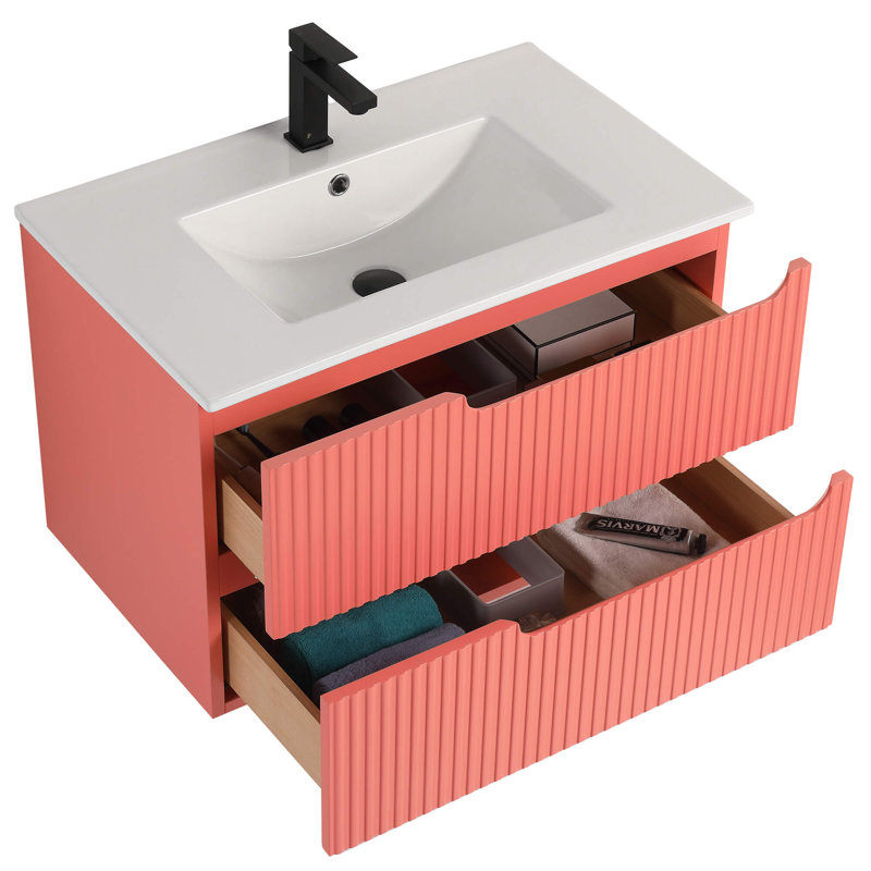 Meuble-lavabo moderne avec façades de tiroir texturées Citiscape, Rose corail