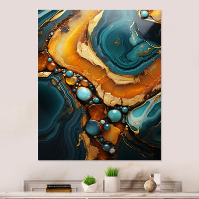 Or et vert topaze agate granit I - impression abstraite d'art mural en métal