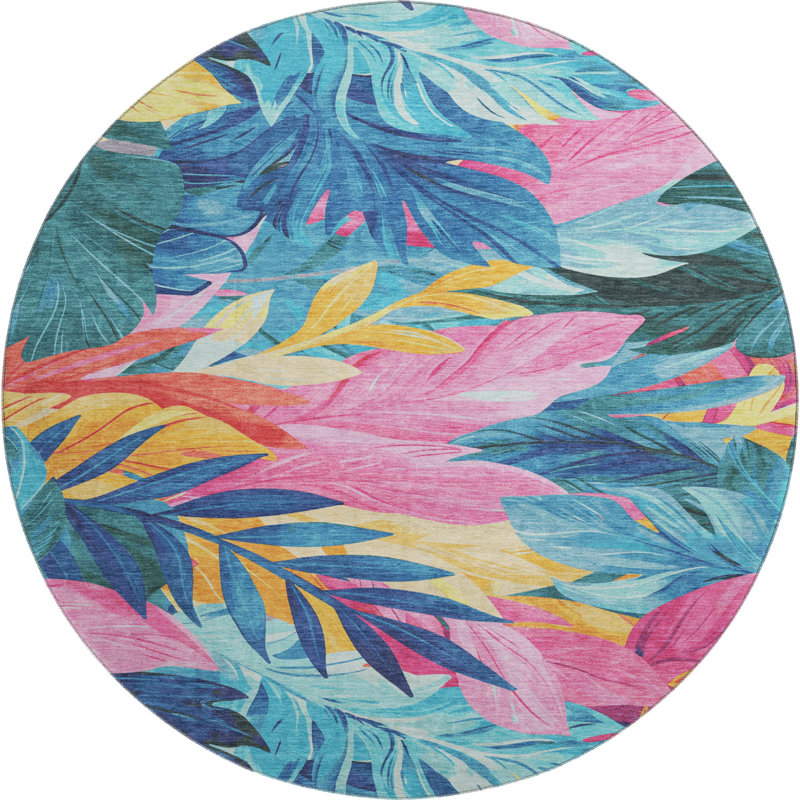 Tapis floral de qualité supérieure lavable à la machine Elize AMF1493, Rond 8 pi