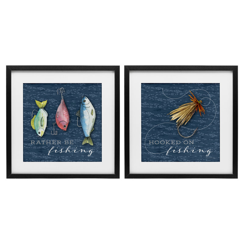 «Gone Fishing Sayings», ensemble de 2 reproductions encadrées sous verre, par Holly Thomas Stein, H 13 po x l 13 po