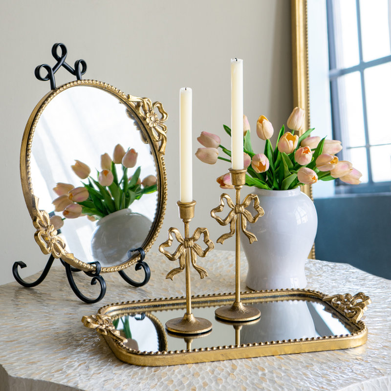 Markos 2-Piece Metal Bow Taper Candle Holder
