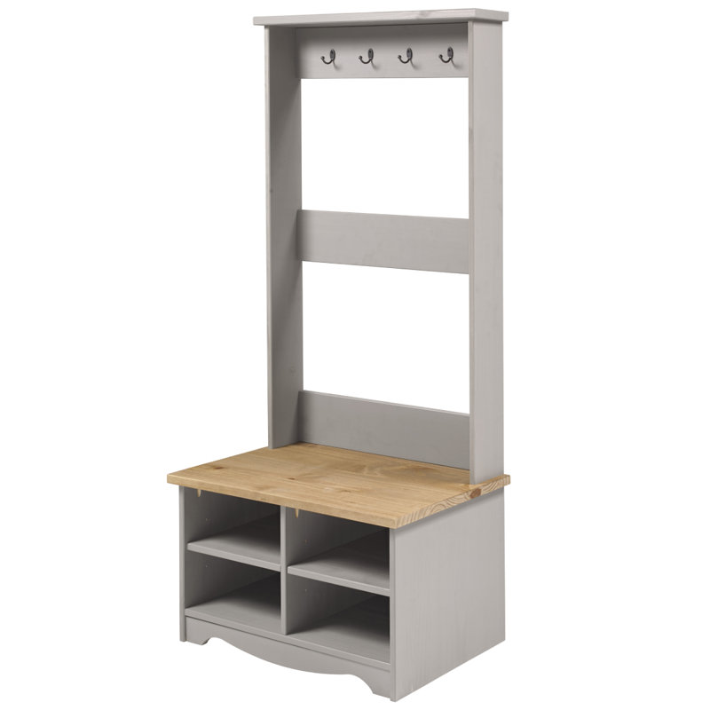 Cortavious Hall Tree 31.5'' Wide with Bench and Shoe Storage, Grey