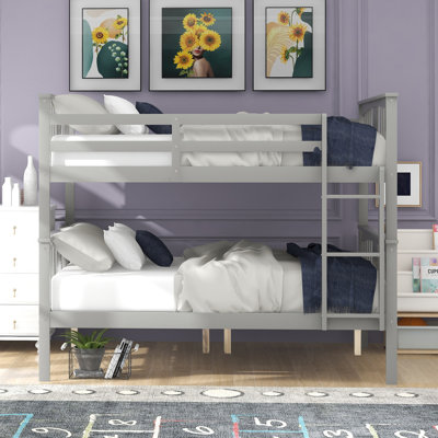 Lit double superposé au-dessus d'un lit double avec échelle, convertible en deux lits, structure en bois massif pour enfants ou chambre d'amis - gris