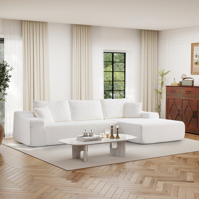 2-Piece Modular Compression Boneless Sectional Sofa With Textured Fabric, Sofa & Left Chaise For Living Room