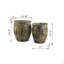 Ensemble de 2 pots de fleurs en fer patiné, L: 13 x 13 x 14,5 po: 11 x 11 x 13,5 po