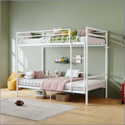 Bunk Bed with Ladder and high Guardrail Metal Bunk Bed, Storage Space, Noise Free