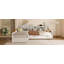 Lit de jour simple en L en forme de L avec lit gigogne sous le lit et tiroir de rangement, cadre de lit d'angle polyvalent avec bibliothèques pour 3-945401634