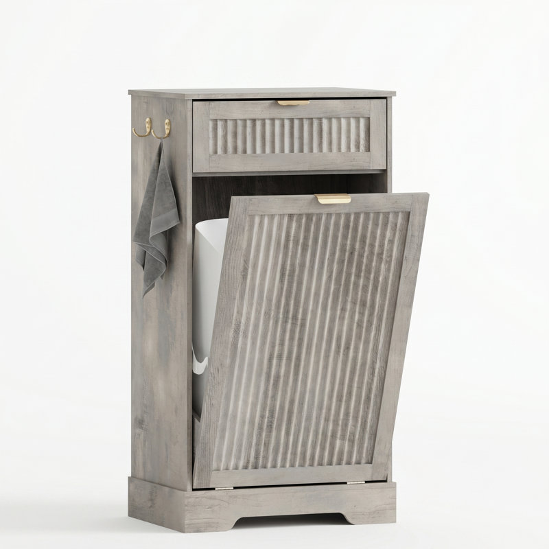 Armoire à poubelle basculante de 13 gallons avec tiroir et crochets, 13 gallons, Gris