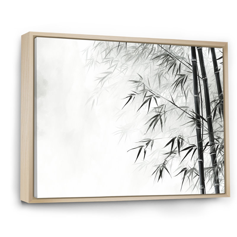 Bambou sauvage noir et blanc sur toile, H 30 po x l 40 po x P 1,5 po, Cadre naturel flottant
