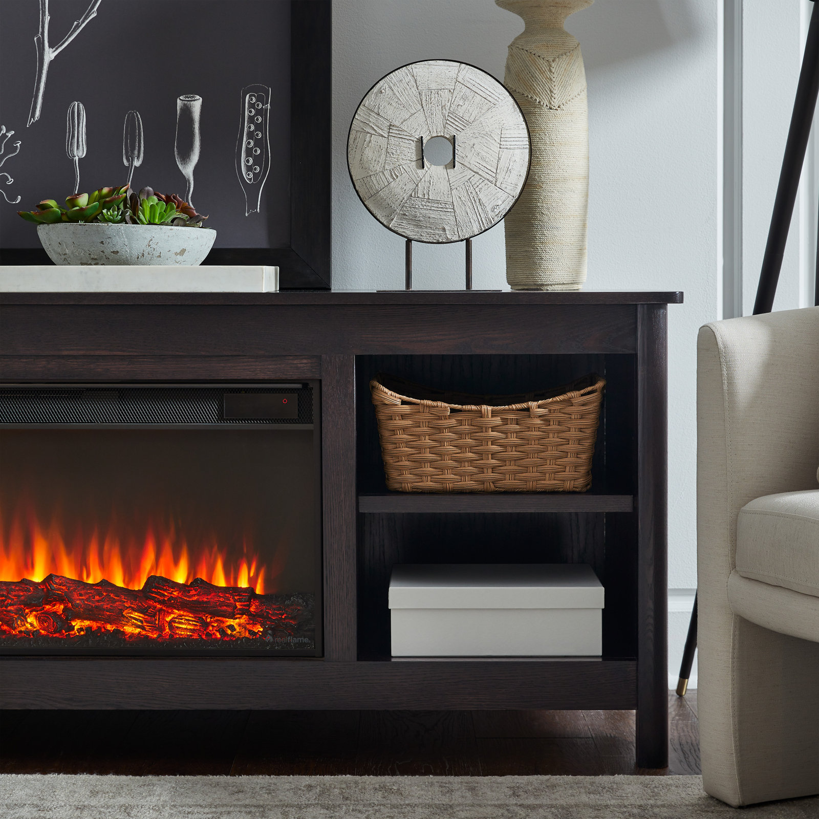 Bridgeway Electric Fireplace TV Stand, Dark Oak