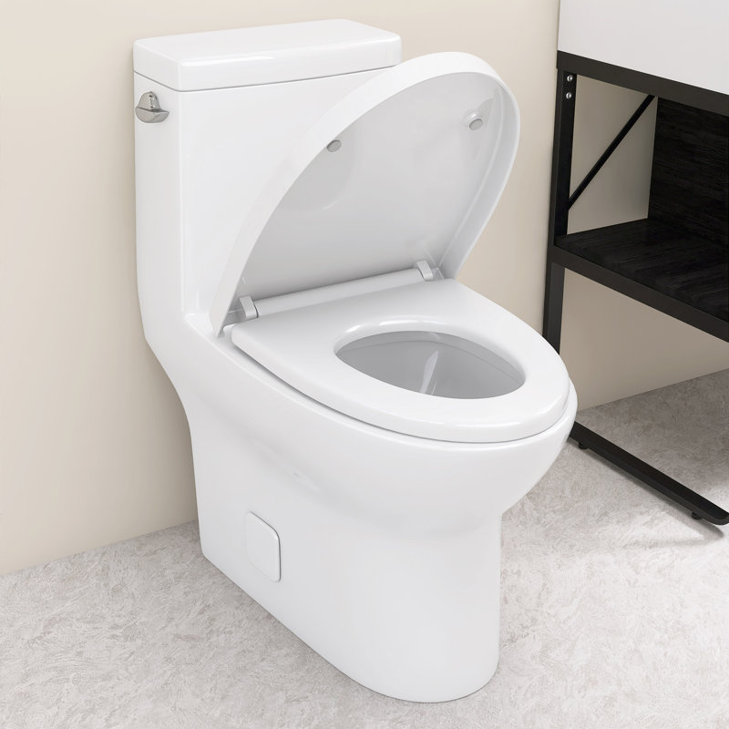 Toilette une pièce avec hauteur de confort et siège à fermeture douce, toilette à double chasse puissante 1 / 1,6 GPF, toilette standard pour la salle de bain, surface en vitrocéramique à nano-vitrage, pleine jupe