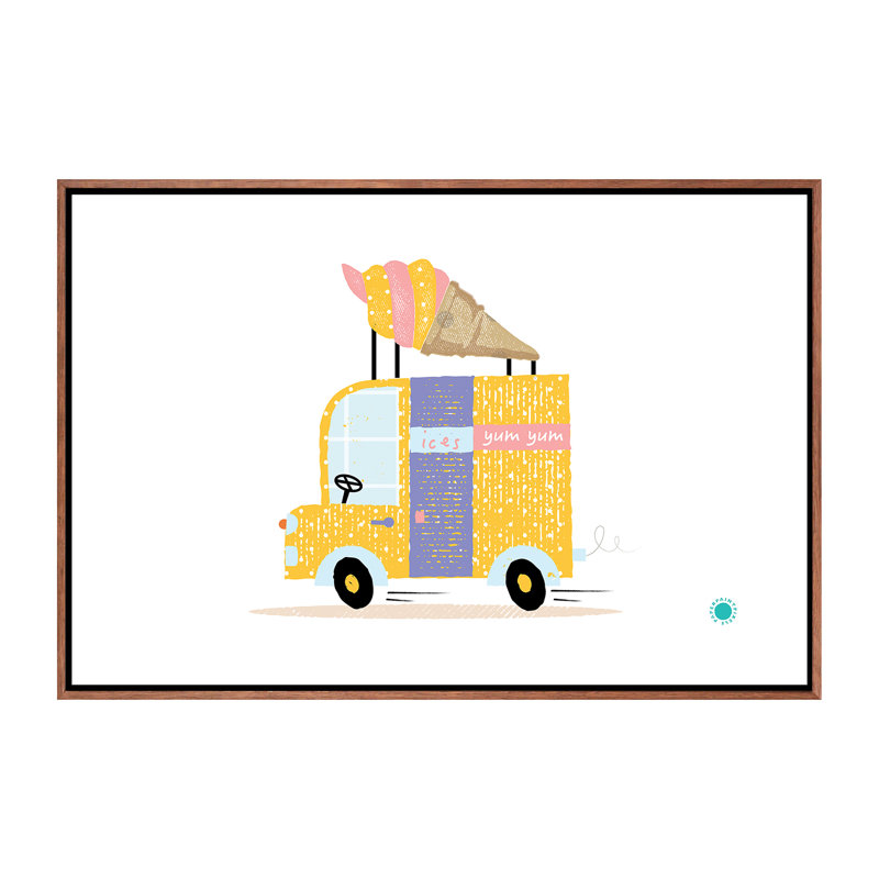 Ice Cream Van - impression d'art graphique, Pas de tapis, Toile avec cadre brun, H 18 po x l 26 po x P 1,5 po