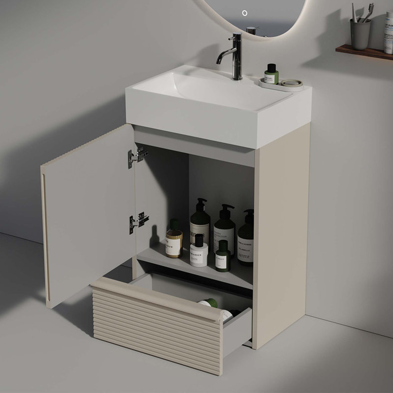 20" Striped Bathroom Vanity With Ceramic Sink, Gray