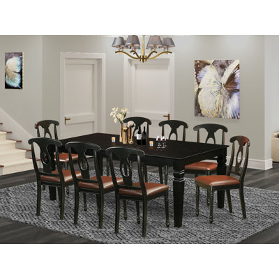 Cet ensemble de salle à manger 9 pièces comprend une table de cuisine rectangulaire avec rallonge papillon et 8 chaises de salle à manger rembourrées en similicuir de 42 po x 84 po, noir