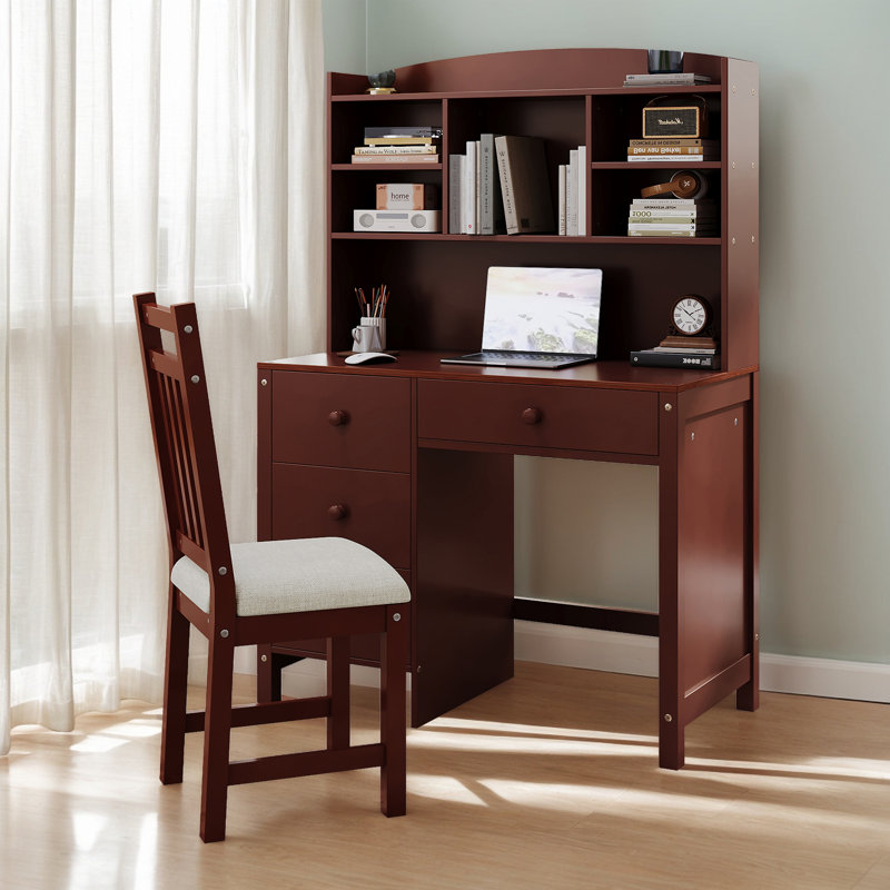 Ensemble de bureau de direction et fauteuil rembourré avec huche et tiroirs, Espresso