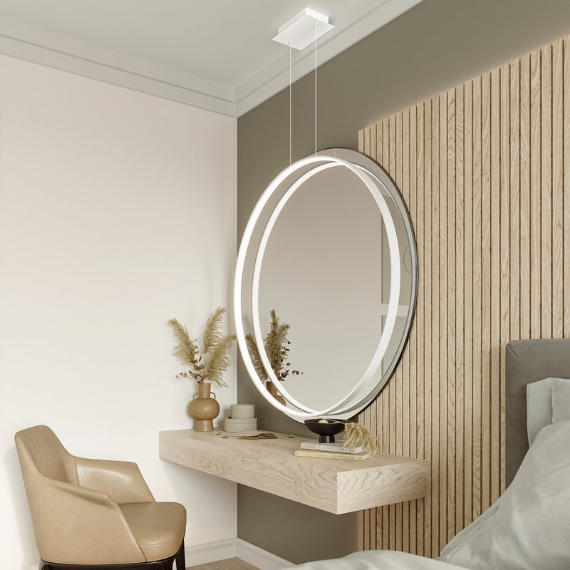 1 - Light LED Geometric Pendant, White, 150cm H x 16cm W x 55cm D, 3000K