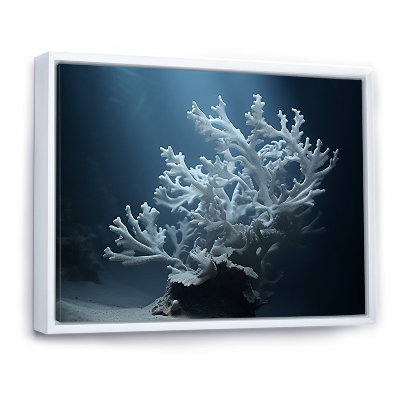 Anémone noire et bleue sur toile, H 30 po x l 40 po x P 1,5 po, Cadre flottant blanc