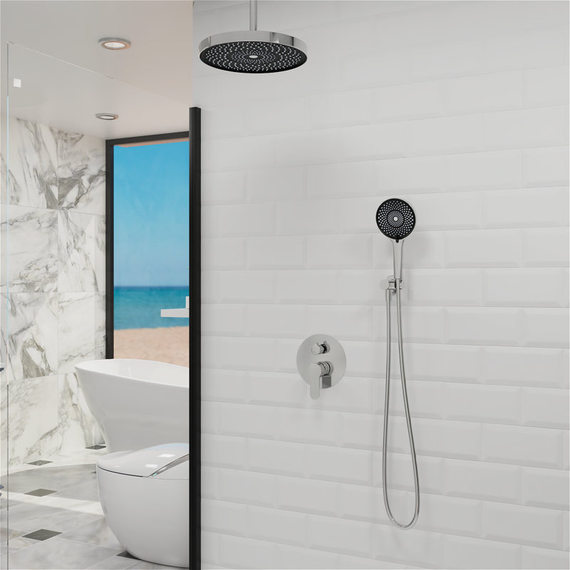 Shower Systems with 12"Rain Shower and High Pressure Handheld Spray, Celling Mount, Rough in-Valve, Chrome