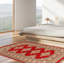 Tapis rouge en laine noué à la main de conception unique 2 pi 6 po x 4 pi 1 po Morlene