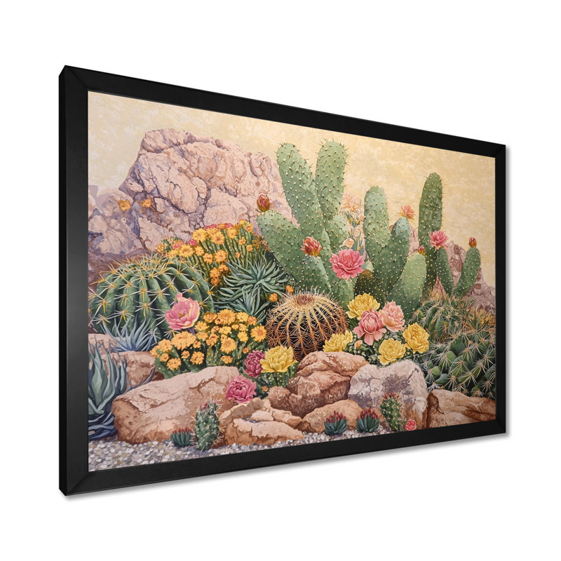 Cactus jardin aquarelle paysage II - cactus floral, H 34 po x l 44 po, Reproduction encadrée d'une seule photo sans pass