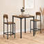 Ensemble de salle à manger à hauteur de comptoir 3 pièces en acier noir et brun élégant, table carrée avec deux tabourets pour petits espaces, style industriel