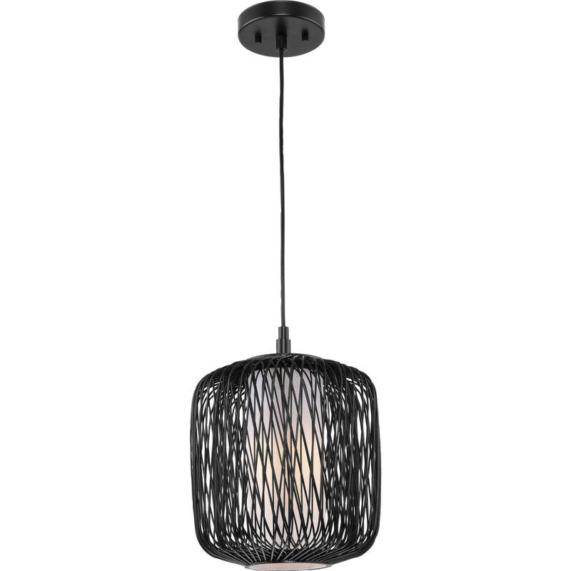 Luminaire suspendu cylindrique à 1 lumière Annasofia, Rotin noir
