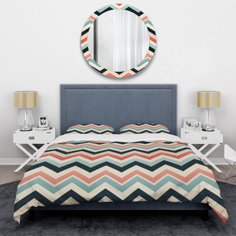 Ensemble de housse de couette à chevrons multicolores Soft Color, Housse de couette pour très grand lit et 2 très