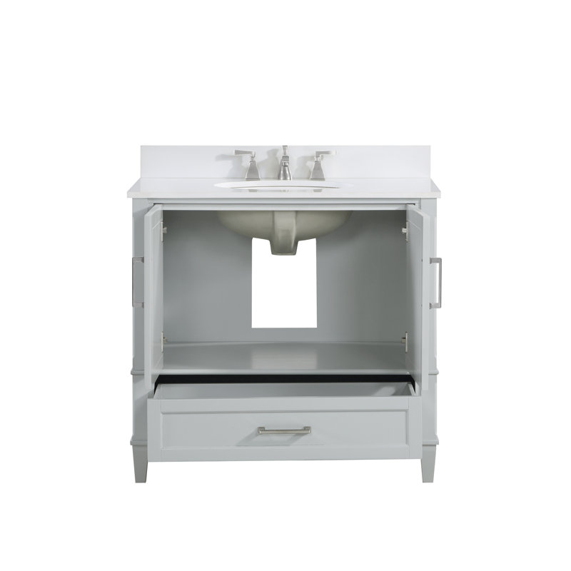 Montauk 36'' W Single Vanity, Morning Fog Gray, White Granite