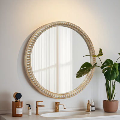 Solid Wood Round Mirror