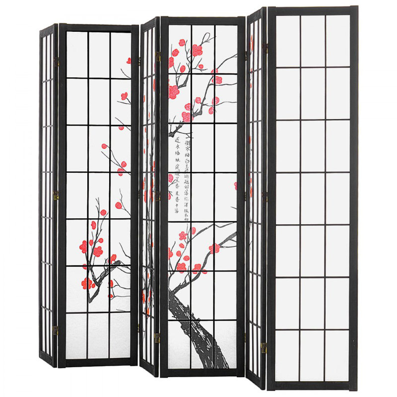 Paravent, paravent japonais à panneaux, paravent pliant en bois pour l'intérieur, 6, H 66,9 po x l 95,3 po x P 0,7 po