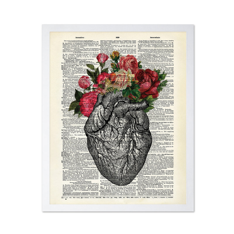 Floral Anatomical Heart No2, Poster, White Framed, 16"H x 20"W