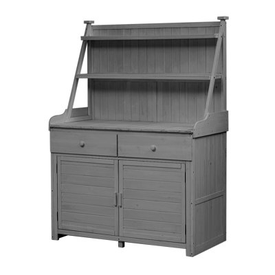 65-Inch Fir Wood Garden Potting Bench Table With Storage Cabinet, Drawer, And Workstation Shelf, Gray | Gift Idea